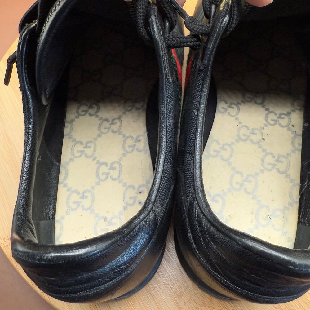 Gucci Guccissima Black Leather and Classic Web Men's Sneakers Sz 7.5 - Picture 10 of 12